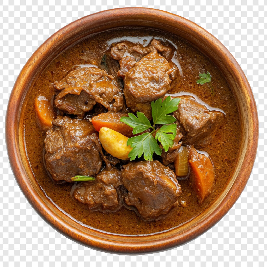 delicious beef stew in a wooden bowl: a hearty and flavorful meal